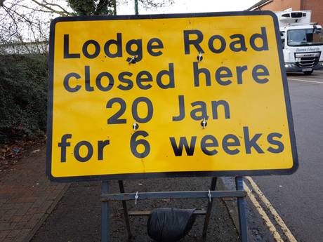 lodge road closed for 6 weeks jan 2020