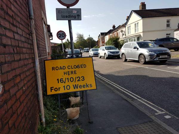 priory road closed for 10 weeks sign 7 10 23