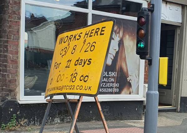 st denys road roadworks sign for aug 26