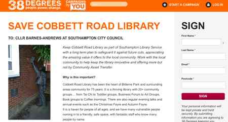 cobbett rd library petition screenshot