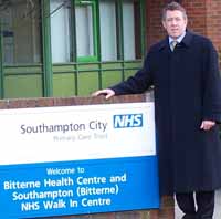 John Denham MP outside Bitterne Walk In health centre